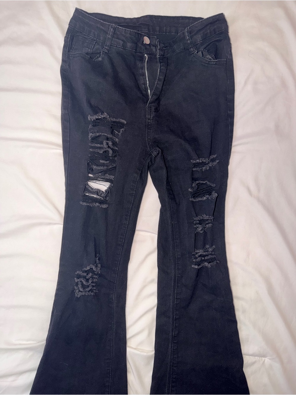 Women’s Black Distressed Flare Jeans - Ripped Wide Leg